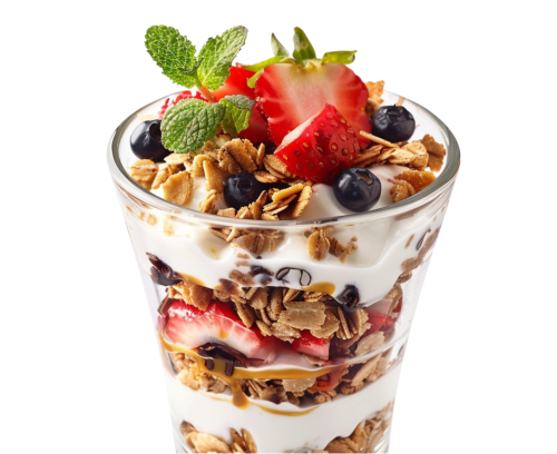 Fruit parfait with granola and berries
